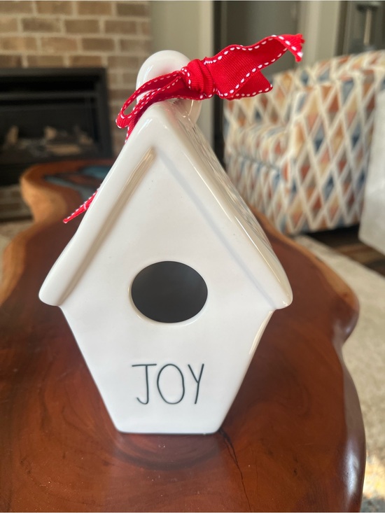 Rae Dunn Other - Rae Dunn White Ceramic JOY Birdhouse Ornament with Red Ribbon